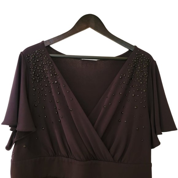 Calvin Klein Purple Stretch Embellished Surplice Neck Flutter Sleeve Dress Sz 1X - Picture 3 of 7